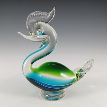 Murano Vintage Green & Blue Venetian Glass Swan Sculpture