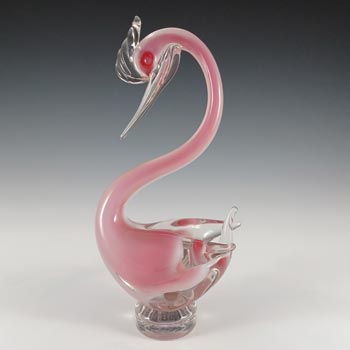 Oball Murano Pink & Opalescent White Cased Glass Swan