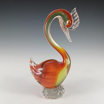 (image for) Murano Vintage Red & Amber Venetian Glass Swan Figurine