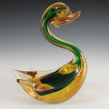 (image for) Murano / Venetian Green & Amber Sommerso Glass Swan Figurine