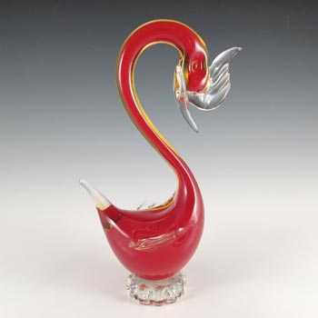 (image for) Murano / Venetian Red & Amber Sommerso Glass Swan Figurine
