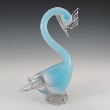 (image for) Oball Murano Blue & Opalescent White Cased Glass Swan