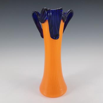 (image for) Czech / Bohemian Vintage Orange & Blue Glass Tango Vase