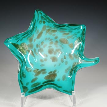 Fratelli Toso Murano Copper Aventurine & Turquoise Glass Bowl