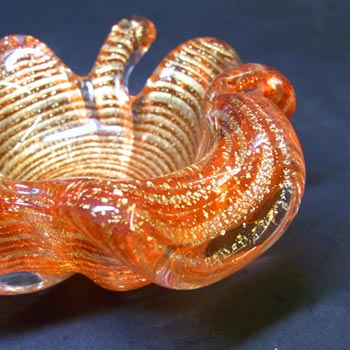 Barovier & Toso "Zebrati" Murano Gold Leaf Glass Bowl