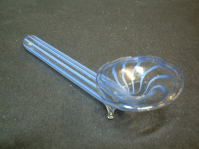 Vintage Blue Striped Lampworked Glass 'Pipe' Vase