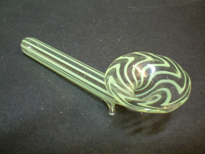 Bimini or Lauscha Green Striped Lampworked Glass 'Pipe' Vase