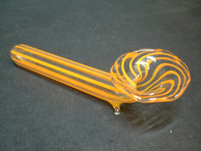 Vintage Orange Striped Lampworked Glass 'Pipe' Vase