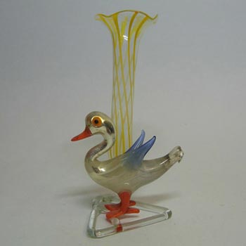 Vintage Yellow Lampworked Glass Duck Vase