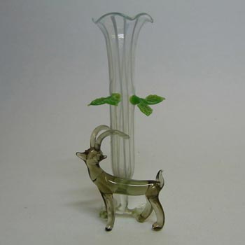 Vintage White & Grey Lampworked Glass Antelope Vase