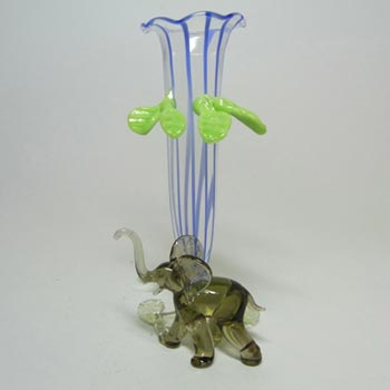 Vintage Blue & Grey Lampworked Glass Elephant Vase