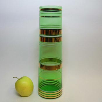 Borske Sklo 1950's Green Glass Cylindrical Vase