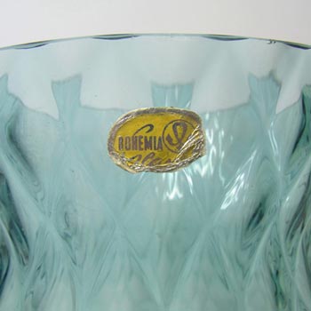 Borske Sklo 9" Turquoise Bohemian Glass Optical 'Caro' Vase