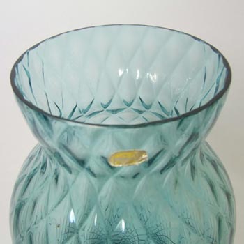 Borske Sklo 9" Turquoise Bohemian Glass Optical 'Caro' Vase