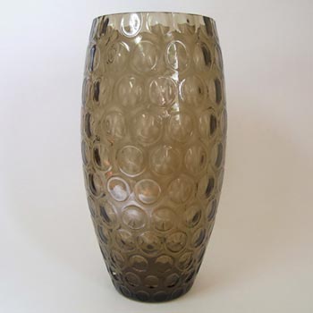 Large Borske Sklo Smoky Glass Optical 'Olives' Vase