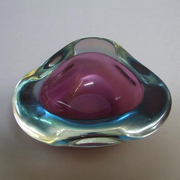 Murano Geode Purple & Turquoise Sommerso Glass Triangle Bowl