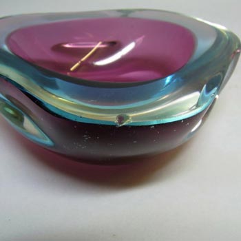 Murano Geode Purple & Turquoise Sommerso Glass Triangle Bowl