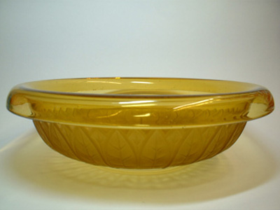 Large 1930s Vintage Art Deco Amber Glass Centerpiece Bowl