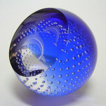 Caithness Blue Glass "Creatures" Dolphins Paperweight