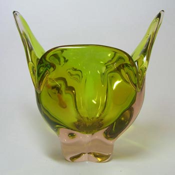 Chřibská #296/4/19 Czech Green & Pink Glass Vase
