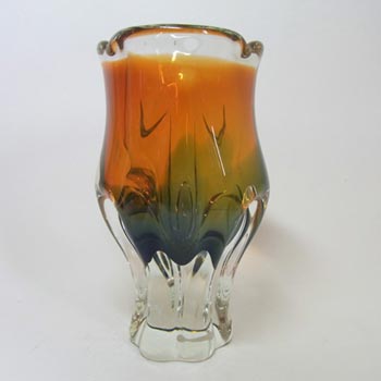 Chřibská #240/1/19 Czech Orange & Green Glass Vase