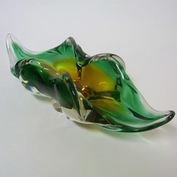 Chřibská #296/5/30 Czech Green & Amber Glass Bowl