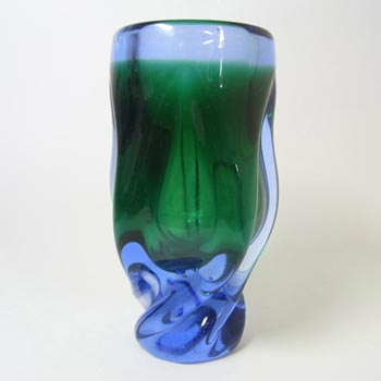 Chřibská Vintage Czech Green & Blue Glass Sculpture Vase