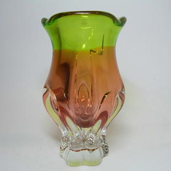 Chřibská #240/1/19 Czech Pink & Green Glass Vase