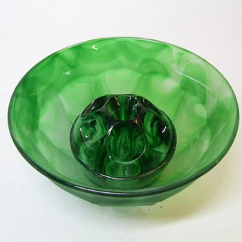 Davidson #248F Art Deco Green Cloud Glass Flower Bowl