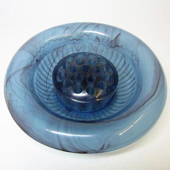 Davidson #1910MD Art Deco Blue Cloud Glass Flower Bowl