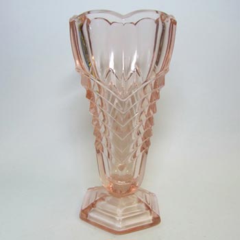 Davidson Art Deco 1930\'s Pink Glass \'\'Chevron\" Vase 295