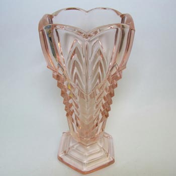 Davidson Art Deco 1930's Pink Glass ''Chevron" Vase 295