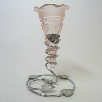 Bagley #3187 Art Deco 6" Pink Glass & Metal 'Katherine' Vase