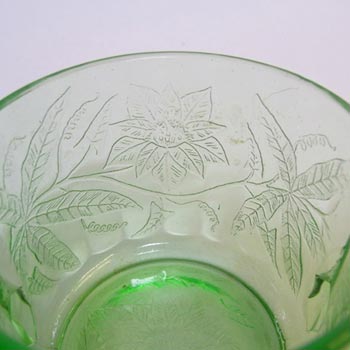 Jeannette Poinsettia Floral Green Depression Glass Bowl