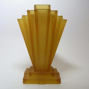 Bagley #334 Art Deco 8" Frosted Amber Glass 'Grantham' Vase