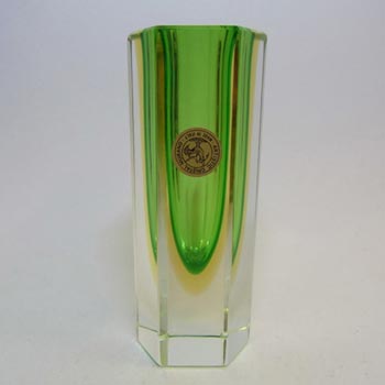 Bucella Cristalli Murano Faceted Green & Amber Sommerso Glass Vase