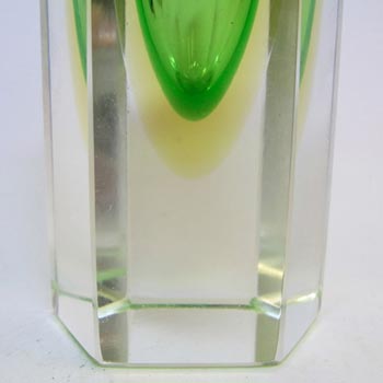 Murano/Sommerso Faceted Green Glass Block Vase