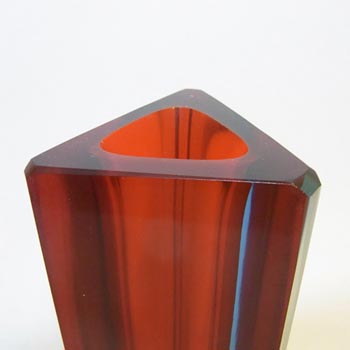 Murano/Sommerso Faceted Red Glass Block Vase
