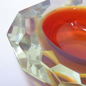 HUGE Murano/Sommerso Faceted Red Glass Block Bowl