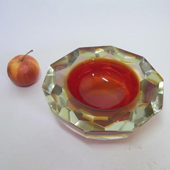 HUGE Murano/Sommerso Faceted Red Glass Block Bowl