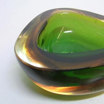 Murano Geode Green & Amber Sommerso Glass Triangle Bowl
