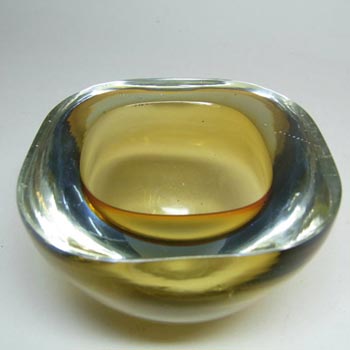 Murano Geode Amber & Clear Sommerso Glass Square Bowl