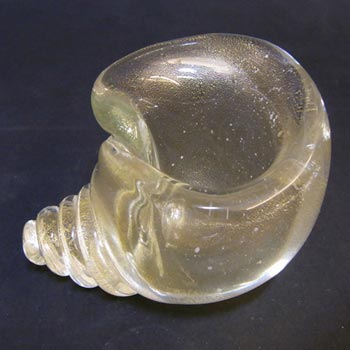 Murano 1950\'s Gold Leaf Glass Cornucopia Shell Bowl