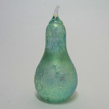 Heron Glass Green Iridescent Pear Paperweight - Boxed