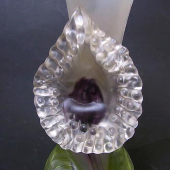 Art Nouveau 1900's Kralik Green/Purple/White Glass Vase
