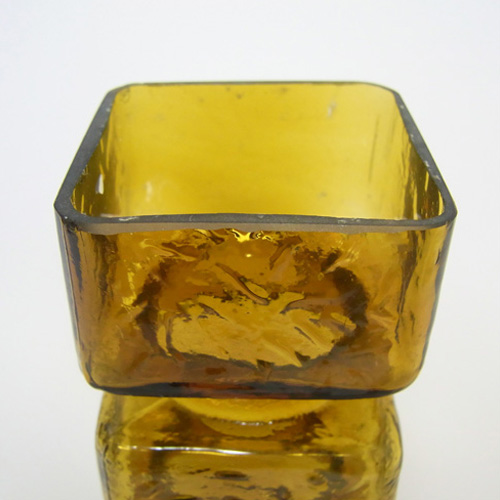 Vintage Square Hooped Amber Textured Glass Vase - Click Image to Close