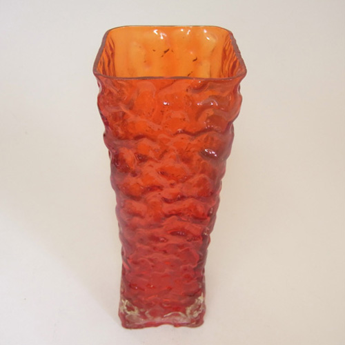 (image for) Ingridglas/Oberglas? 1970s Red Glass Bark Textured Vase - Click Image to Close