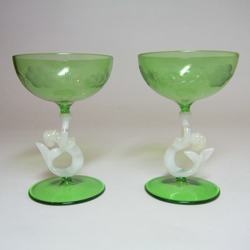 (image for) Pair of Vintage Glass Nude Lady/Mermaid Spirit Glasses - Click Image to Close