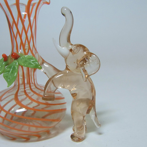 Vintage Orange & Grey Lampworked Glass Elephant Vase - Click Image to Close