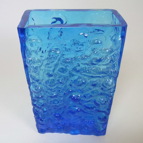 (image for) German/Austrian 1970's Blue Glass Bark Textured Vase - Click Image to Close